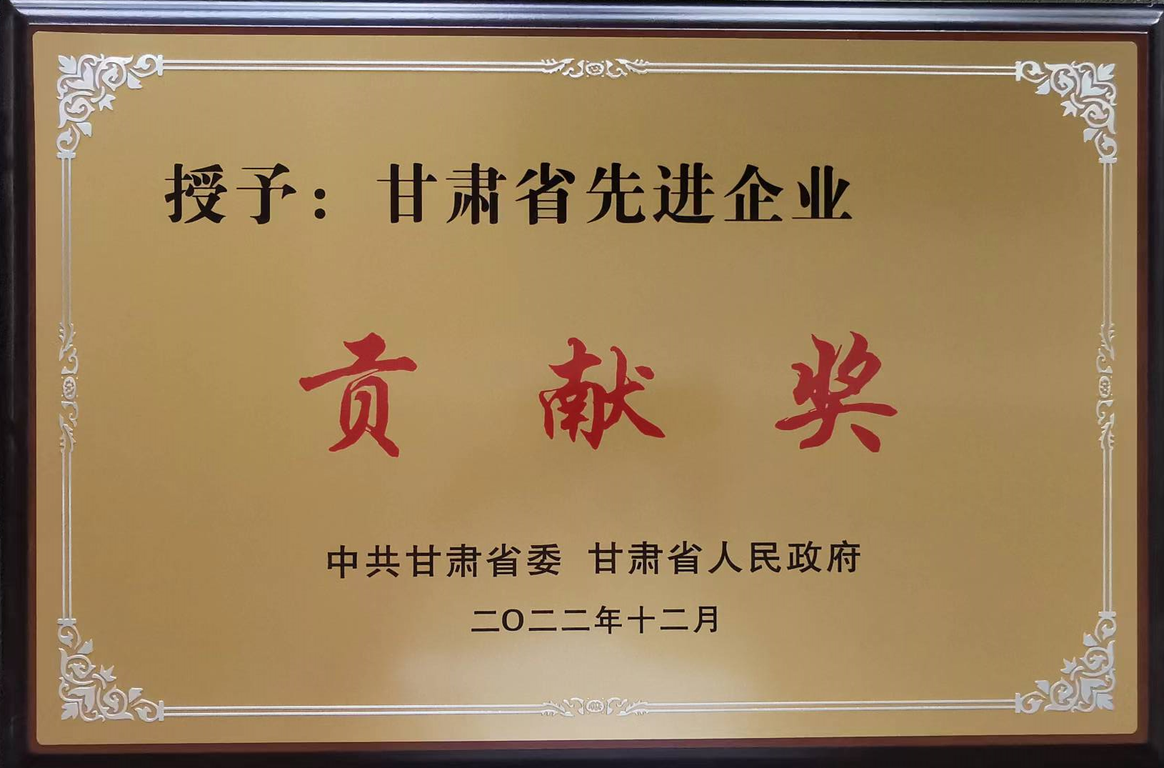 甘肅省先進(jìn)企業(yè)貢獻獎